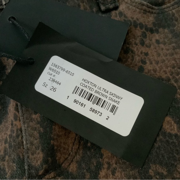 NWT PAIGE Hoxton Jeans Ultra Skinny Coated Snake Black Brown Size 26 - Picture 15 of 16